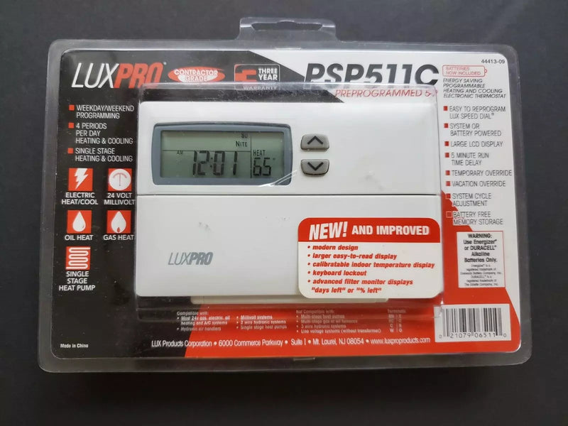 LUXPRO PSP511C Preprogrammed 5-2 Thermostat for Heating & Cooling